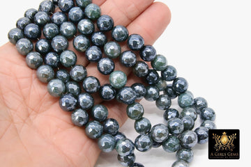 Electroplated Teal Green Agate Beads, Faceted Agate BS #234 - A Girls Gems